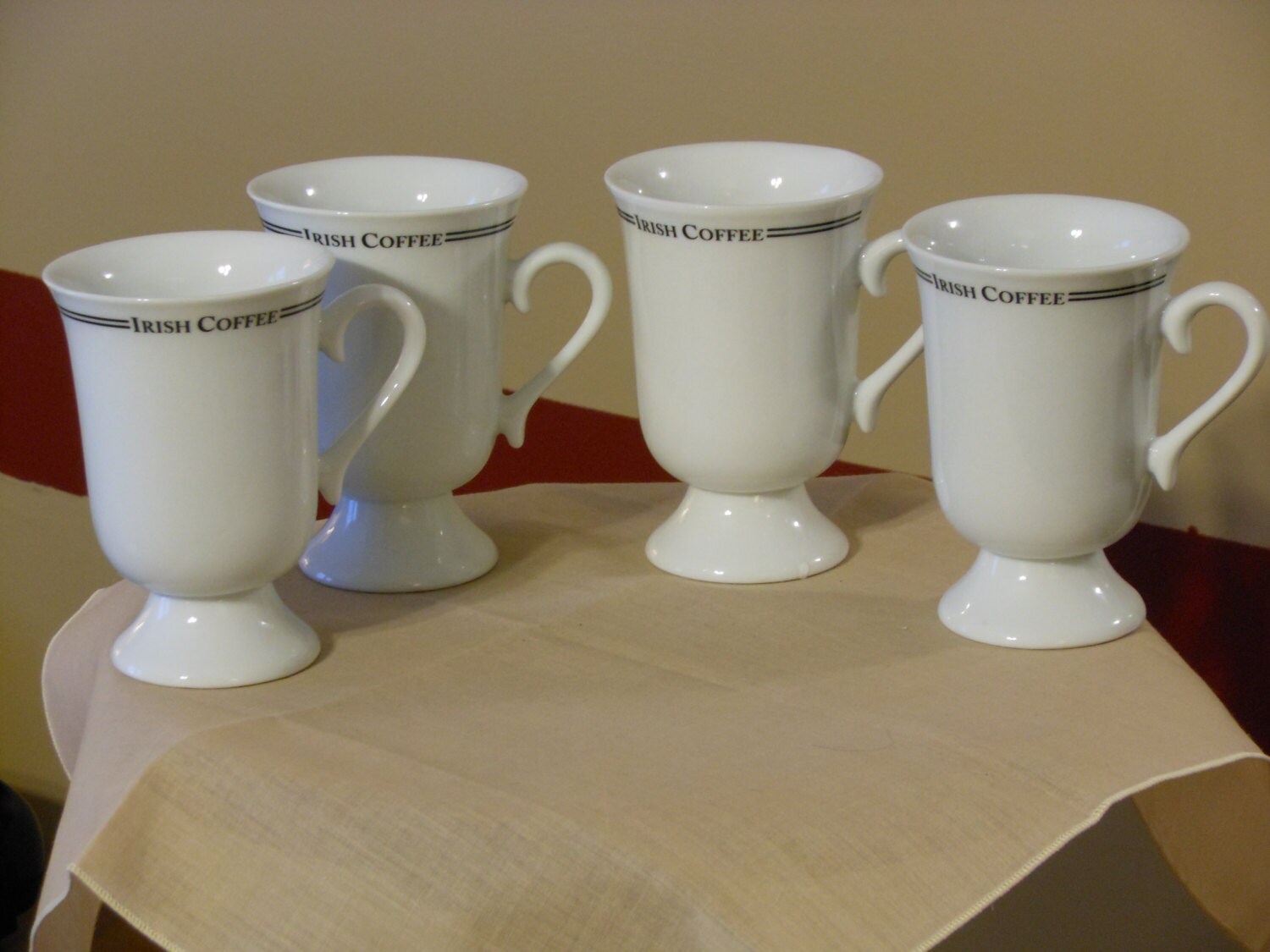 Four White Irish Coffee Mugs