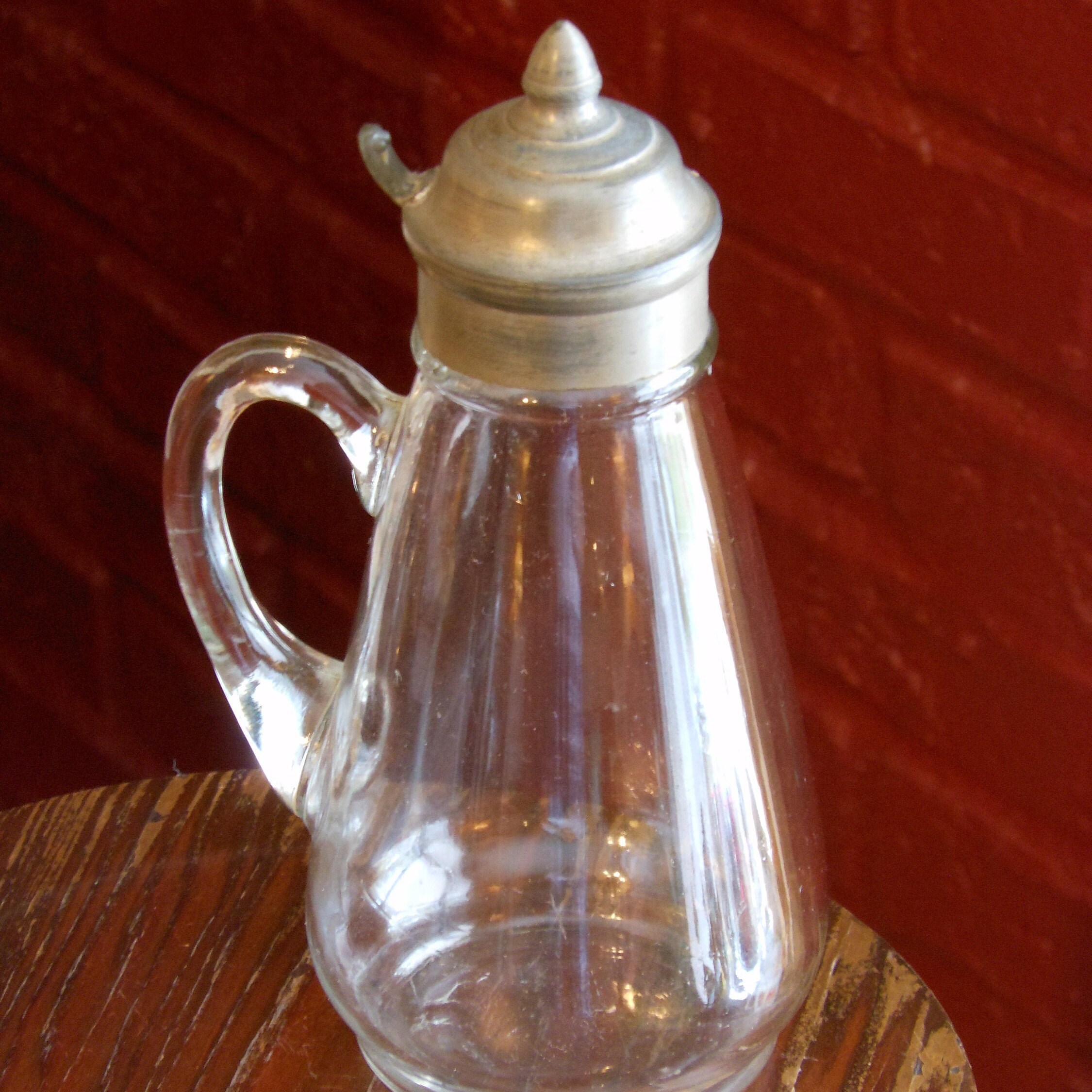 Antique Glass Syrup Bottle with Pewter Top