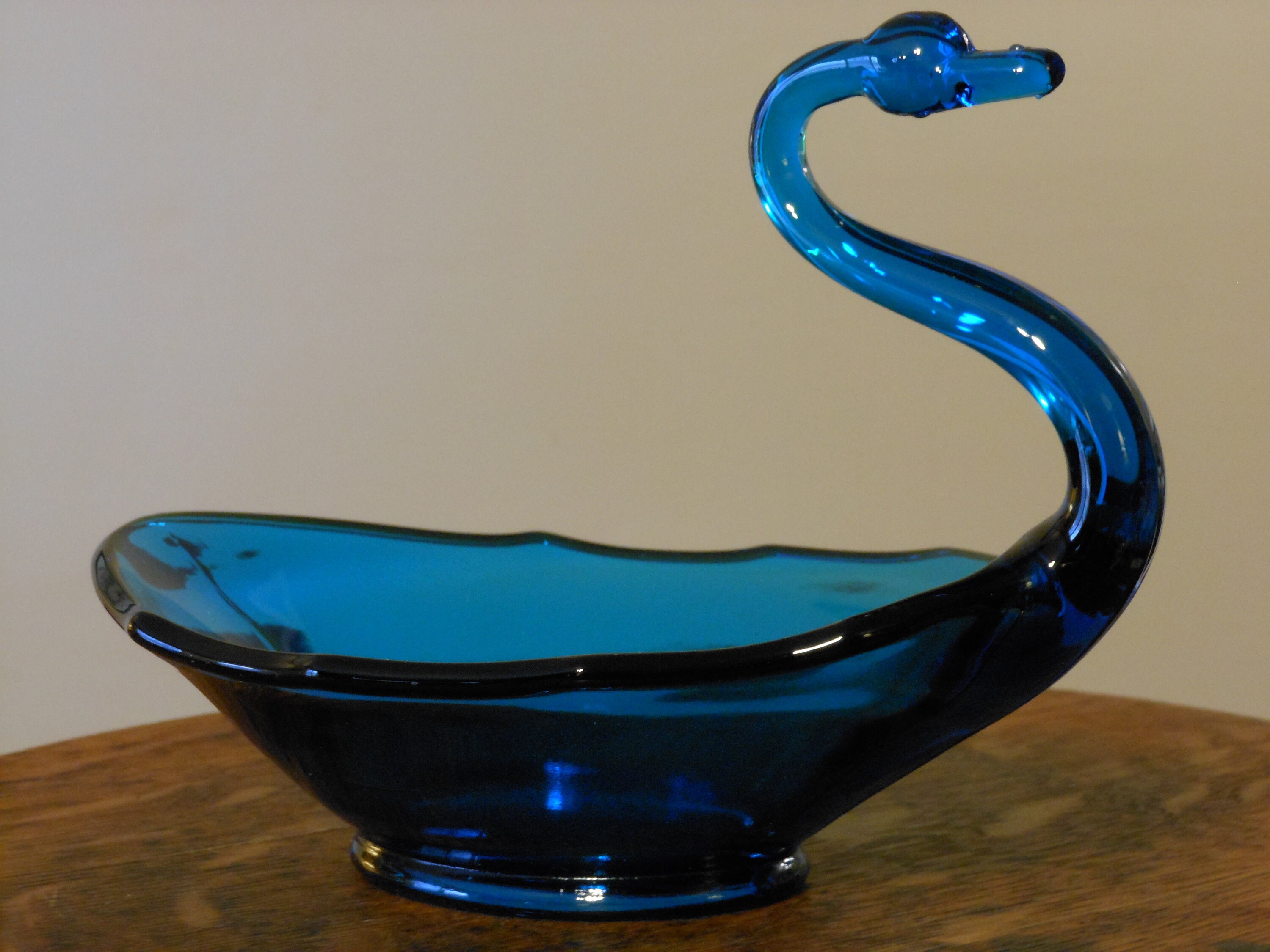 Cobalt Blue Glass Swan Dish