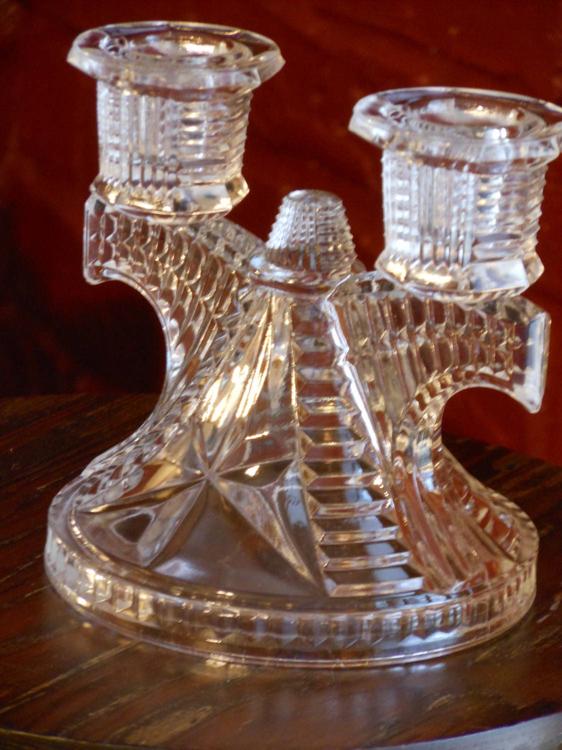 Vintage Clear Glass Double Candle Holder