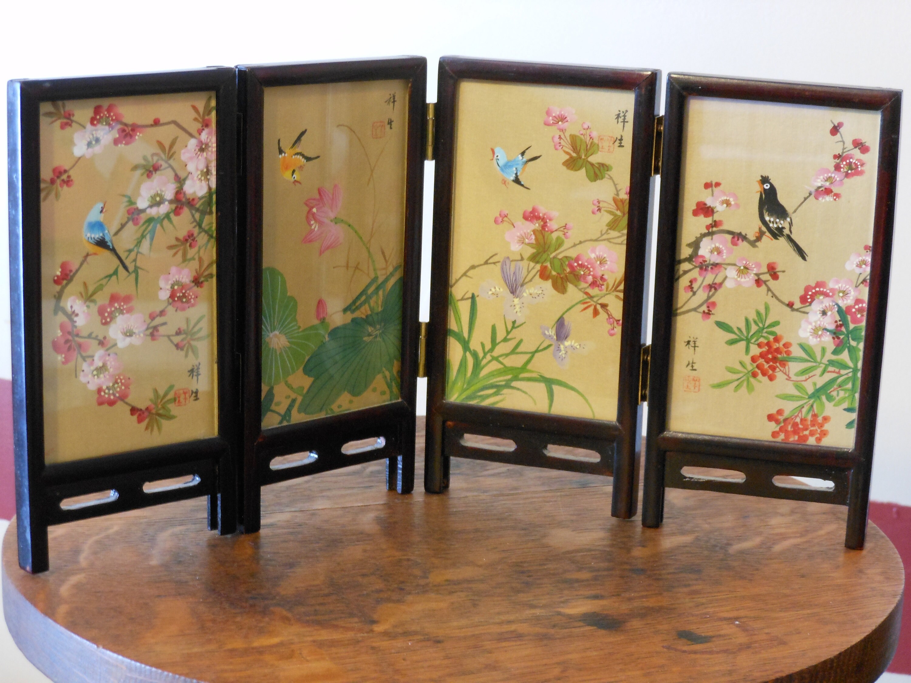 FourPanel, TwoSided Tabletop Vintage Asian Screen