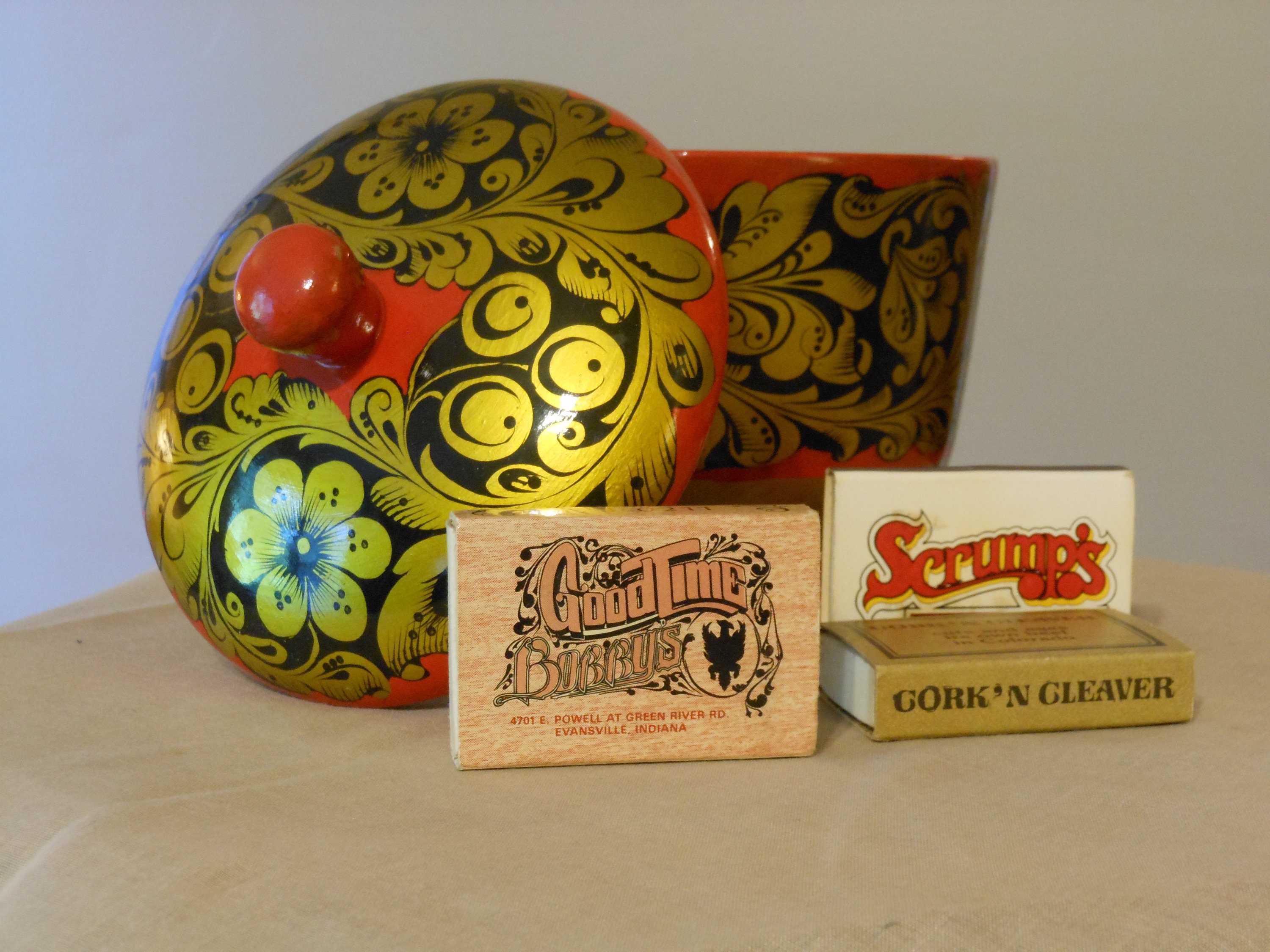 Bepeska Wooden Jar with Matchbox Collection