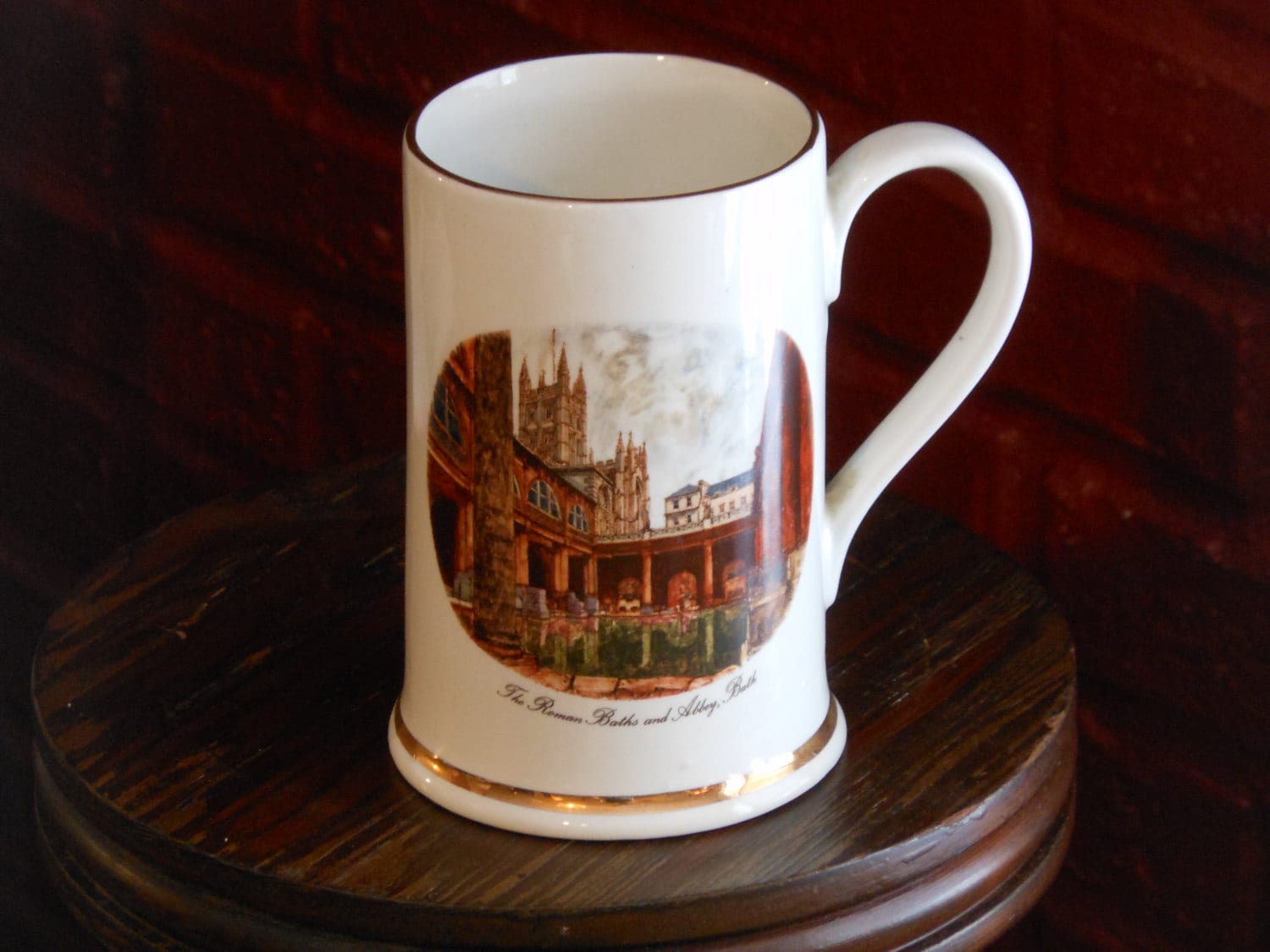 Vintage English Earthenware Souvenir Tankard Stein Roman Baths & Abbey
