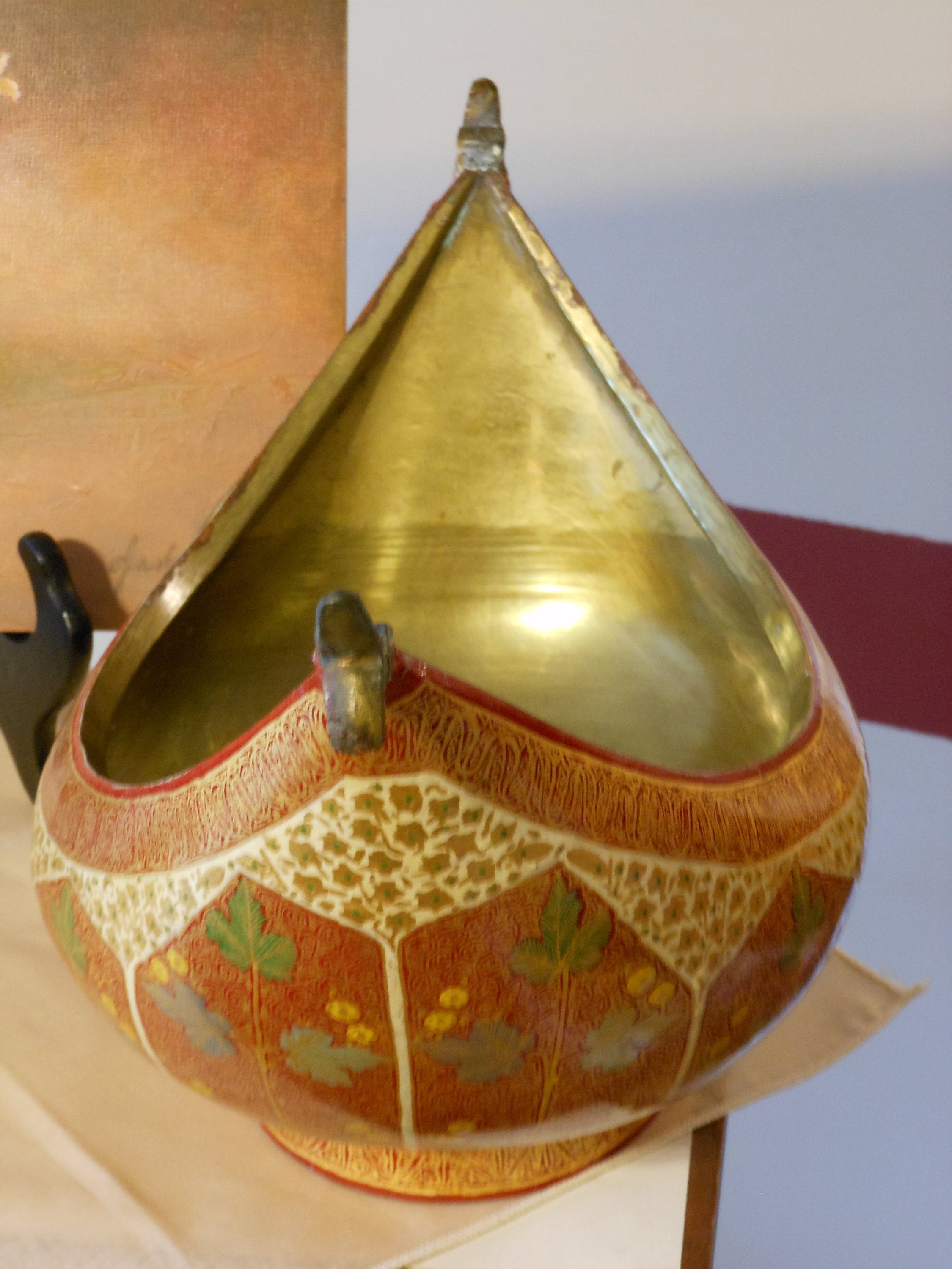 Two Vintage Cloisonne Boat Vases and Signed Boat Vase Picture