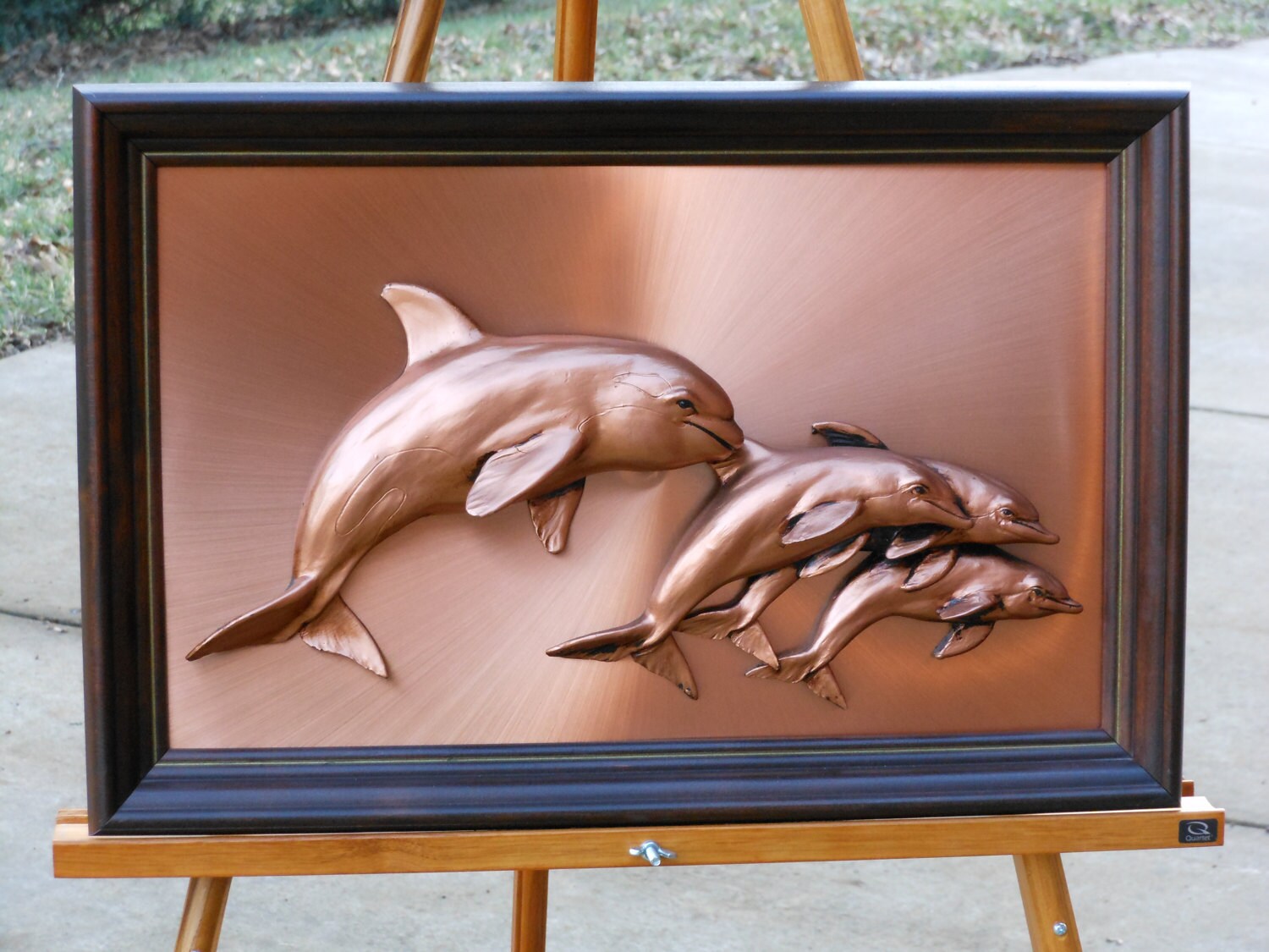 Copper & Clay Framed Dolphins 3D Sculpture