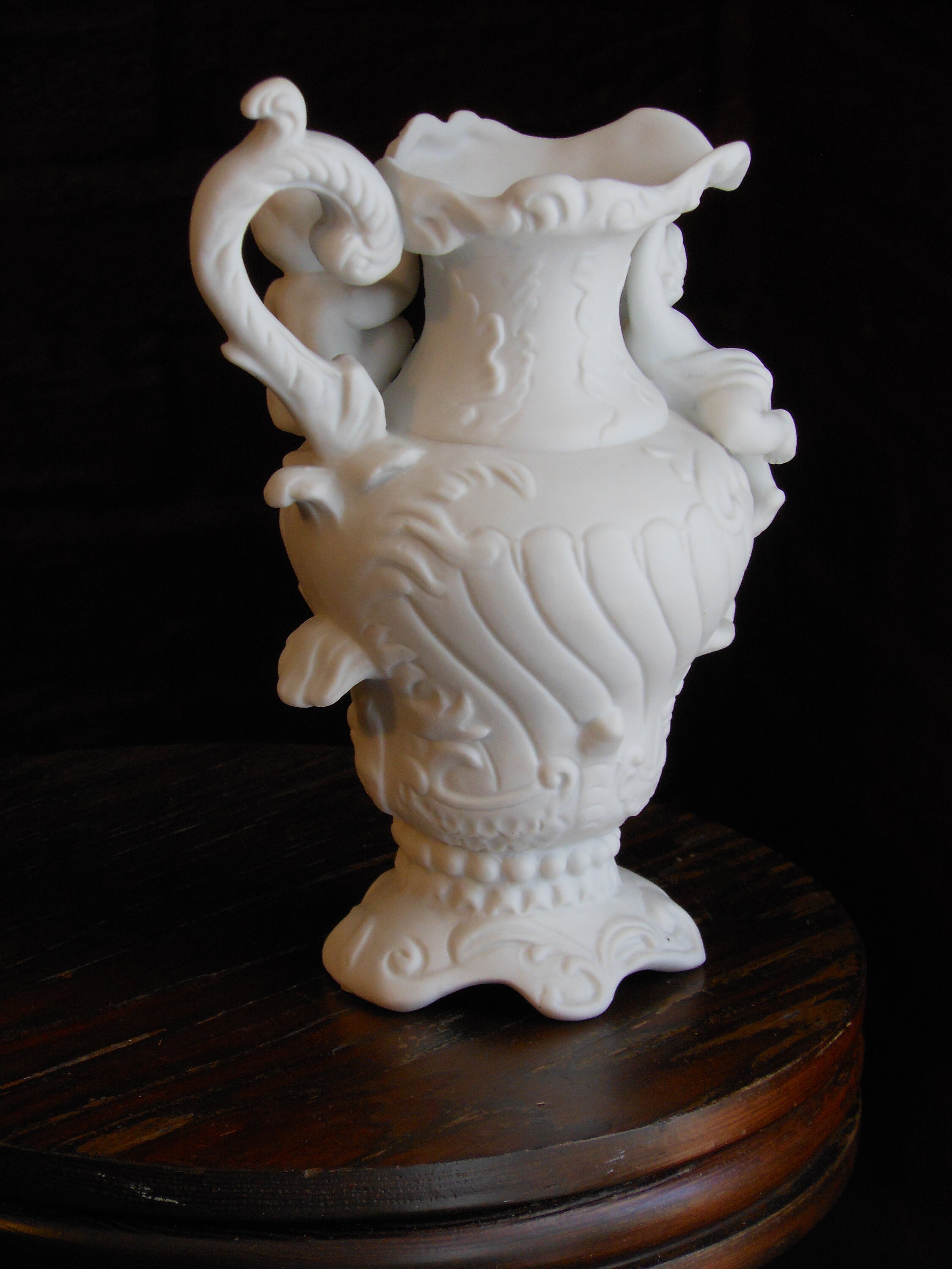 Porcelain Bisque Ewer Pitcher Vase with Cherubs (RESERVED)