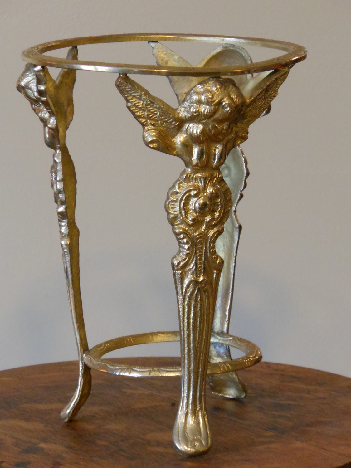 Gilded Vintage Brass Stand TwoTier w/ Cherubs