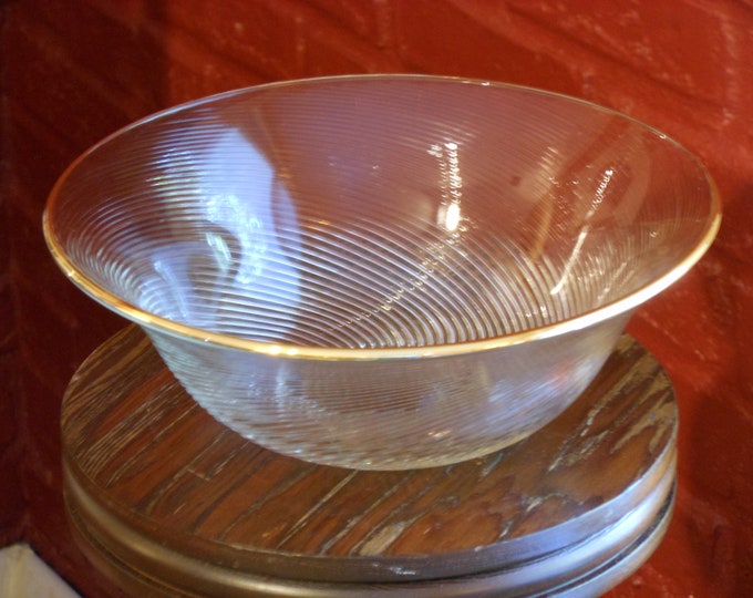 Large Ribbed Clear Glass Vintage Bowl