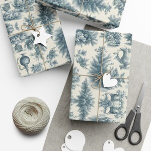 Elegant Classic Green French Toile Style Christmas and Winter Holidays Wrapping Paper - Satin or Matte Finish