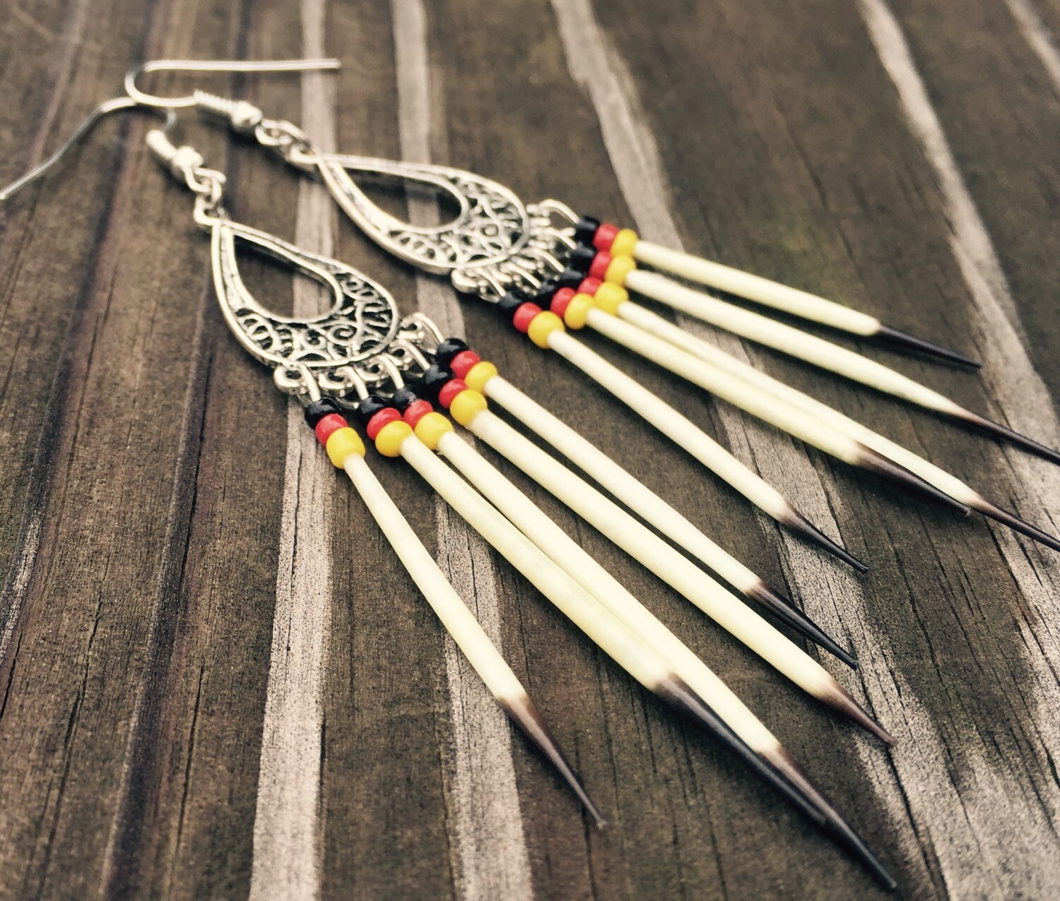 Porcupine Quill Native Tribal Earrings Medicine Wheel Colours Etsy
