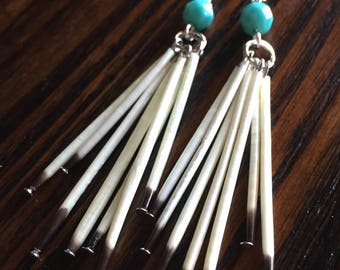 Turqouise porcupine quill earrings