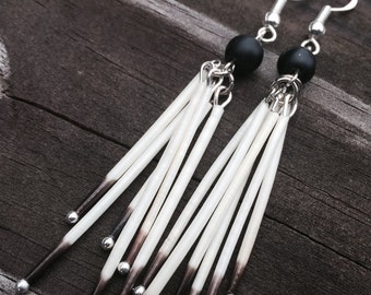 Matte onyx native porcupine quill earrings