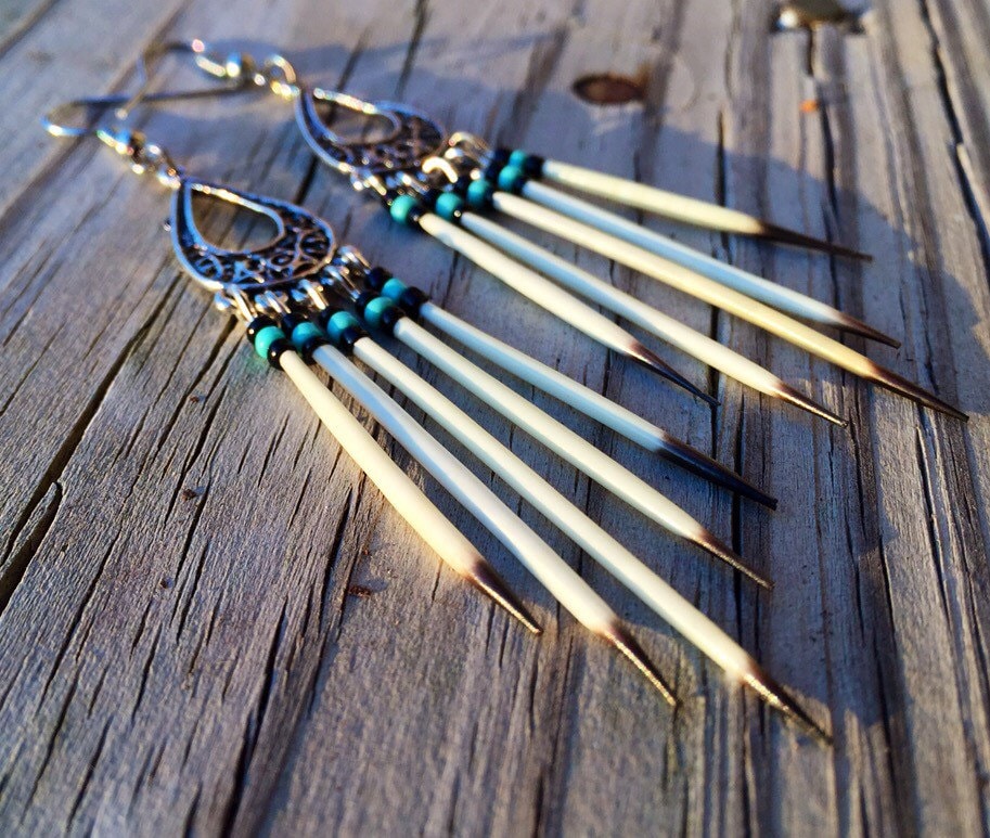 Real Gemstone Jewelry Porcupine Quill Earrings Sterling Silver Jewelry Quill and Gemstone Earrings