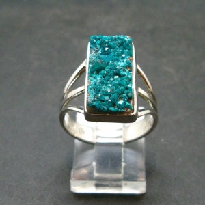 Emerald Green Dioptase Crystal Silver Ring from Congo - 5.21 Grams - Size 8