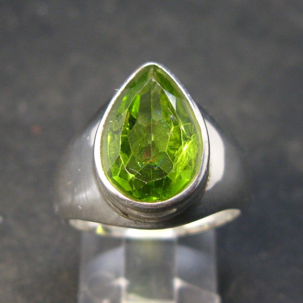 Natural Faceted Peridot Olivine Sterling Silver Ring - Size 8