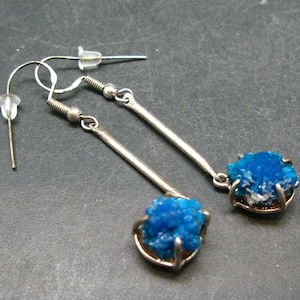 Cavansite Crystal Earrings In Sterling Silver From India - 2.2"