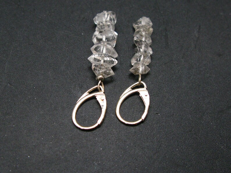 1.9 Fine Herkimer Diamond Beads Dangle 925 Silver Leverback Earrings From New York