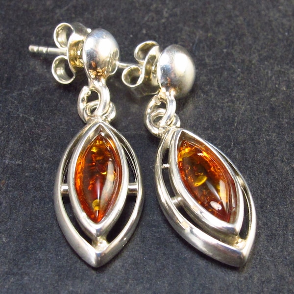 Nature’s Time Capsule!! Very Big Natural Honey Color Baltic Amber Dangle 925 Silver Earrings - 1.0" - 3.0 Grams