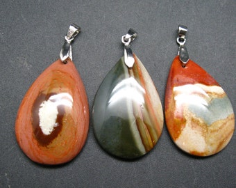 Lot of 3 Natural  Multicolored Polychrome Jasper Pendant from Madagascar