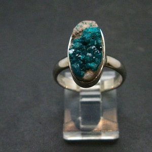 Emerald Green Dioptase Crystal Silver Ring from Congo - 4.58 Grams - Size 8