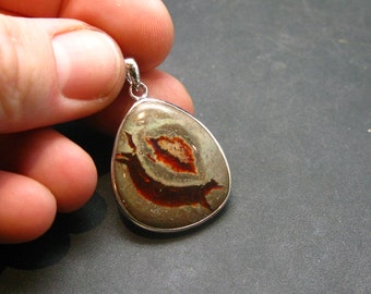 Fire Opal Sterling Silver Pendant From Mexico - 1.2" - 4.42 Grams