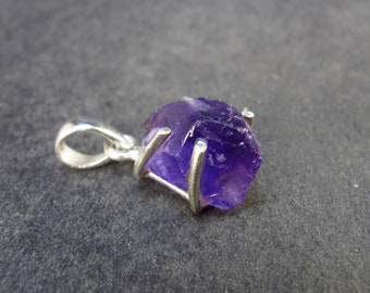 Natural Raw Gemmy Amethyst Crystal Sterling Silver Pendant from Brazil - 0.9" - 2.34 Grams