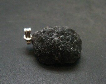 Rare Saffordite Cintamani Stone Pseudotektite Silver Pendant from Arizona USA - 1.1" - 5.32 Grams