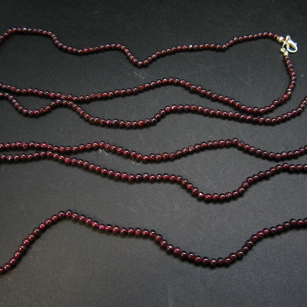 Love and Passion!!  Set of Three Natural Red Garnet Almandine 3 mm Round Bead Necklace - 18'' Each