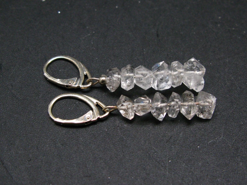 1.9 Fine Herkimer Diamond Beads Dangle 925 Silver Leverback Earrings From New York