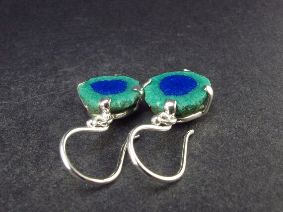Deep Blue Azurite Malachite Earrings In Sterling … - image 3