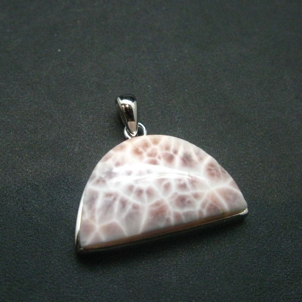 Natrolite Sterling Silver Pendant Necklace From Indonesia - 0.8" - 3.89 Grams