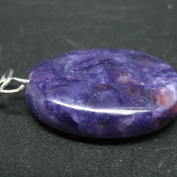 Rare High-Quality Charoite Pendant In SS  From Russia - 1.3"