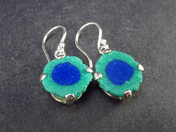 Deep Blue Azurite Malachite Earrings In Sterling … - image 1