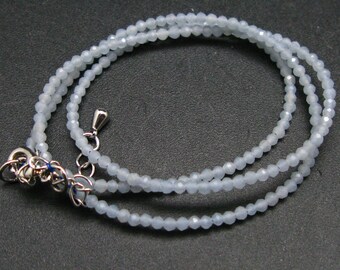 Lightweight Gem Sparkly Faceted Blue-Grey Angelite  (anhydrite) Tiny 2mm Round Beads Necklace  from Peru