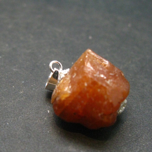 Gem Spessartine Spessartite Orange Garnet Pendant in SS From Tanzania - 0.8" - 4.83 Grams