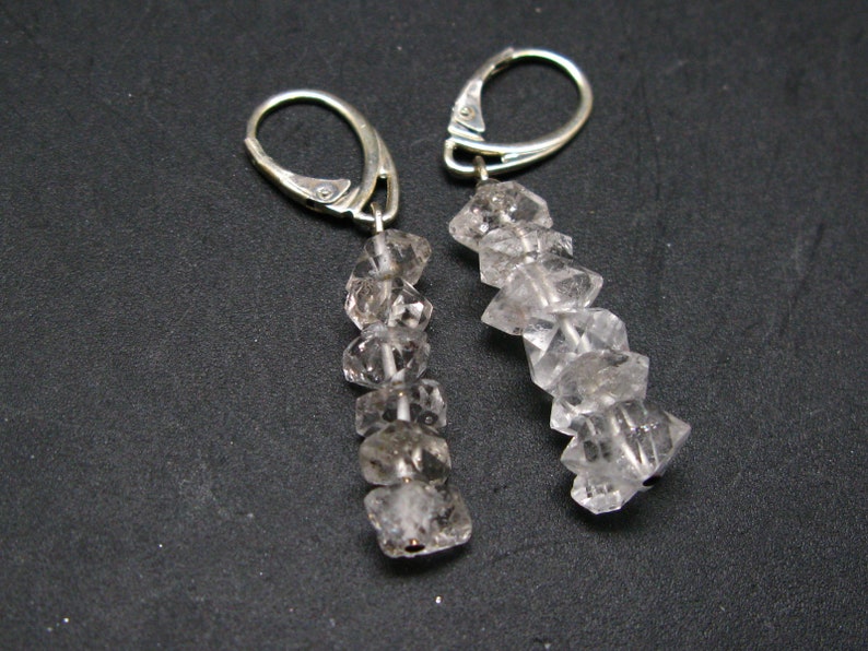 1.9 Fine Herkimer Diamond Beads Dangle 925 Silver Leverback Earrings From New York