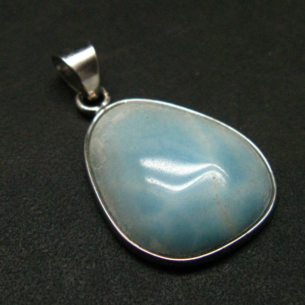 Rare Blue Larimar Pectolite Silver Pendant From Dominican Republic - 1.0" - 2.1 Grams