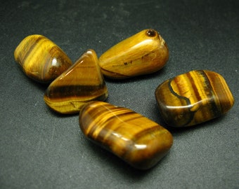 Lot of 5 Large Natural Tumbled Tiger Eye Stones  from Brazil