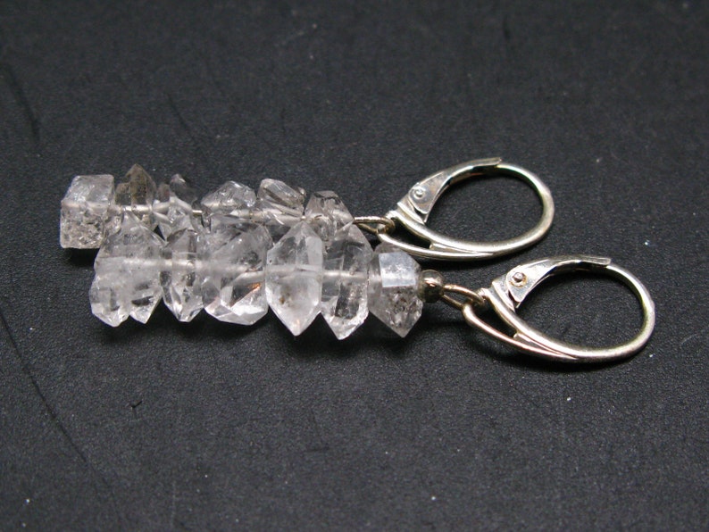 1.9 Fine Herkimer Diamond Beads Dangle 925 Silver Leverback Earrings From New York