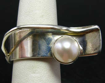 White Pearl Sterling Silver Ring - Adjustable Size