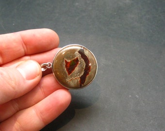 Fire Opal Sterling Silver Pendant From Mexico - 1.4" - 7.34 Grams