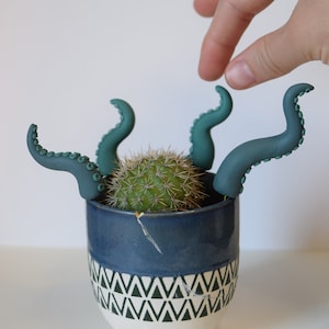 Hand Sculpted Tentacle Plant Stake: Polymer Clay Octopus Garden Decor