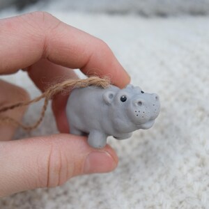 Hippo ornament, Christmas decor Christmas hippo Clay sculpture holiday hippo, safari animal gifts,