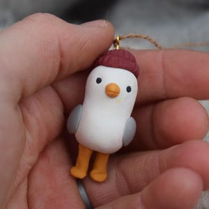 Seagull ornament, Christmas ocean, Clay seagull sculpture, seagull with a hat, seagull with a beanie, clay ocean creatures, car mirror decor