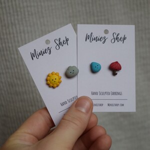 Hand Sculpted Weather Earrings: Smiling Sun, Cloud, Raindrop, Umbrella