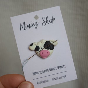 Cow Hand Sculpted Polymer Clay Mini Farm Animal Cow Needle Minder or Magnet