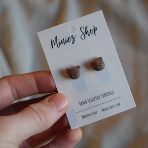 Bear Hand Sculpted Polymer Clay Mini Cute Brown Bear Earrings