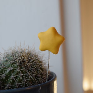 Star Hand Sculpted Polymer Clay Yellow Star Plant Stake Decor For Terrariums And Potted Plant Decorations Or Garden Stake