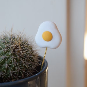 Hand Sculpted Fried Egg Plant Stake: Polymer Clay Terrarium Decor