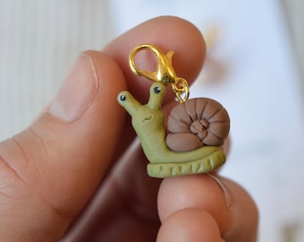 Hand Sculpted Green Snail Charm: Polymer Clay Stitch Marker